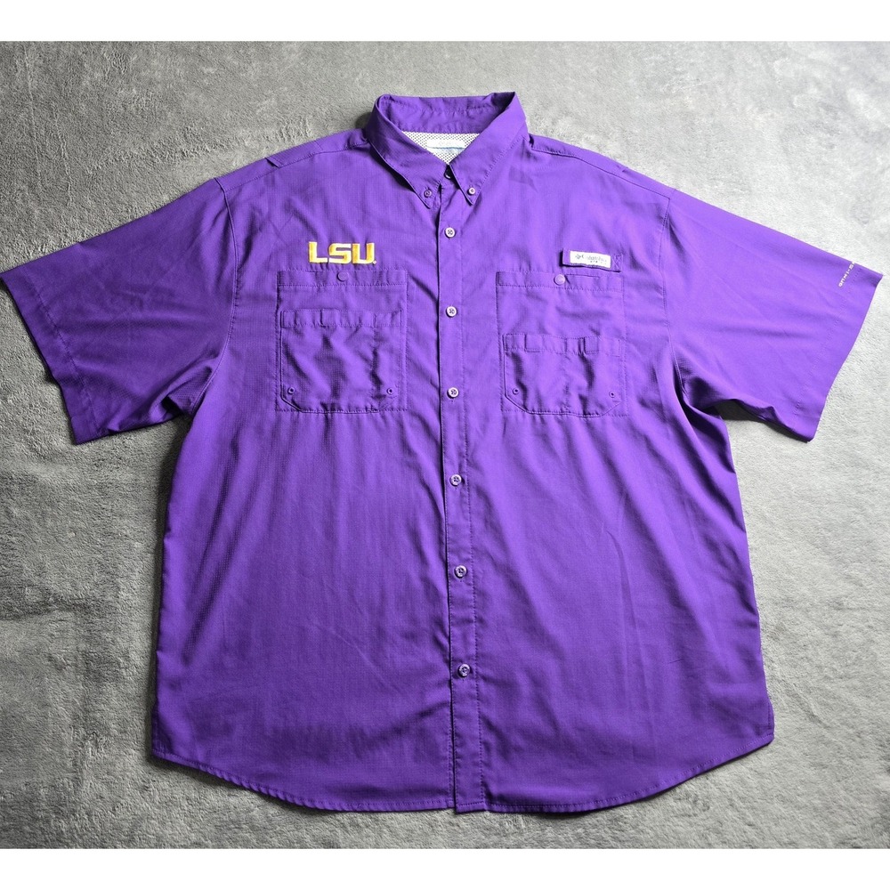 Columbia PFG LSU Tigers Shirt Mens XL Purple NCAA College Fishing Omni Shade